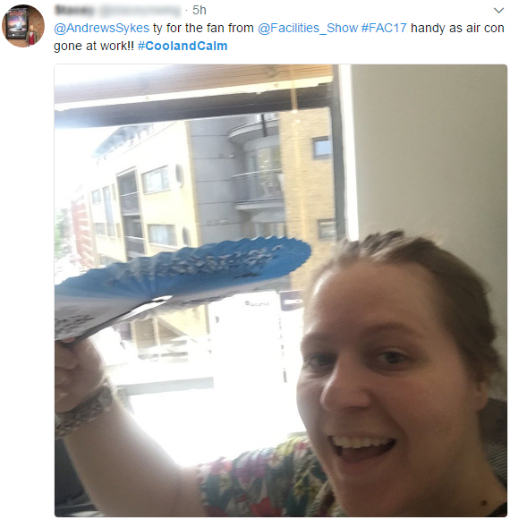 Paper fan comp Andrews Air Conditioning the go to stand at the Facilities Show 2017 amidst soaring temperatures