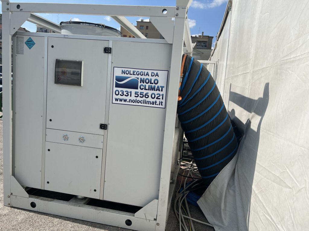 Milan fashion show with discreet climate control solution in place Fashion show runway in Milan with concealed temporary air conditioning system