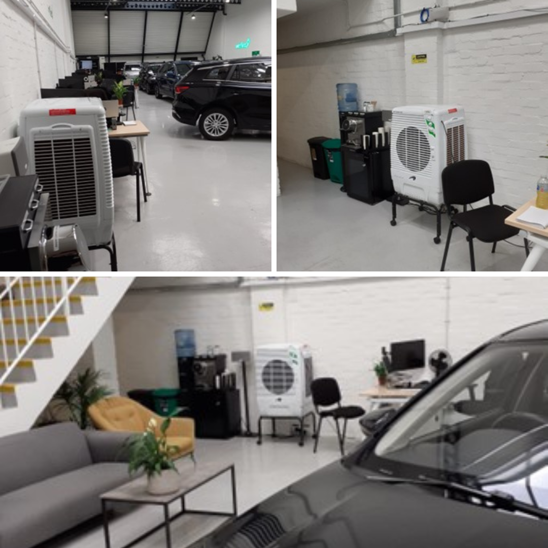 Keeping an electric car showroom cool with temporary air conditioning